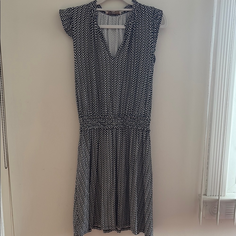 LOFT Black & White Chevron Midi Dress